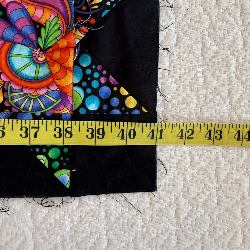 Handmade Rainbow Patchwork Quilt Top Psychedelic Star Applique 41x50 Black Trim - Picture 8 of 8